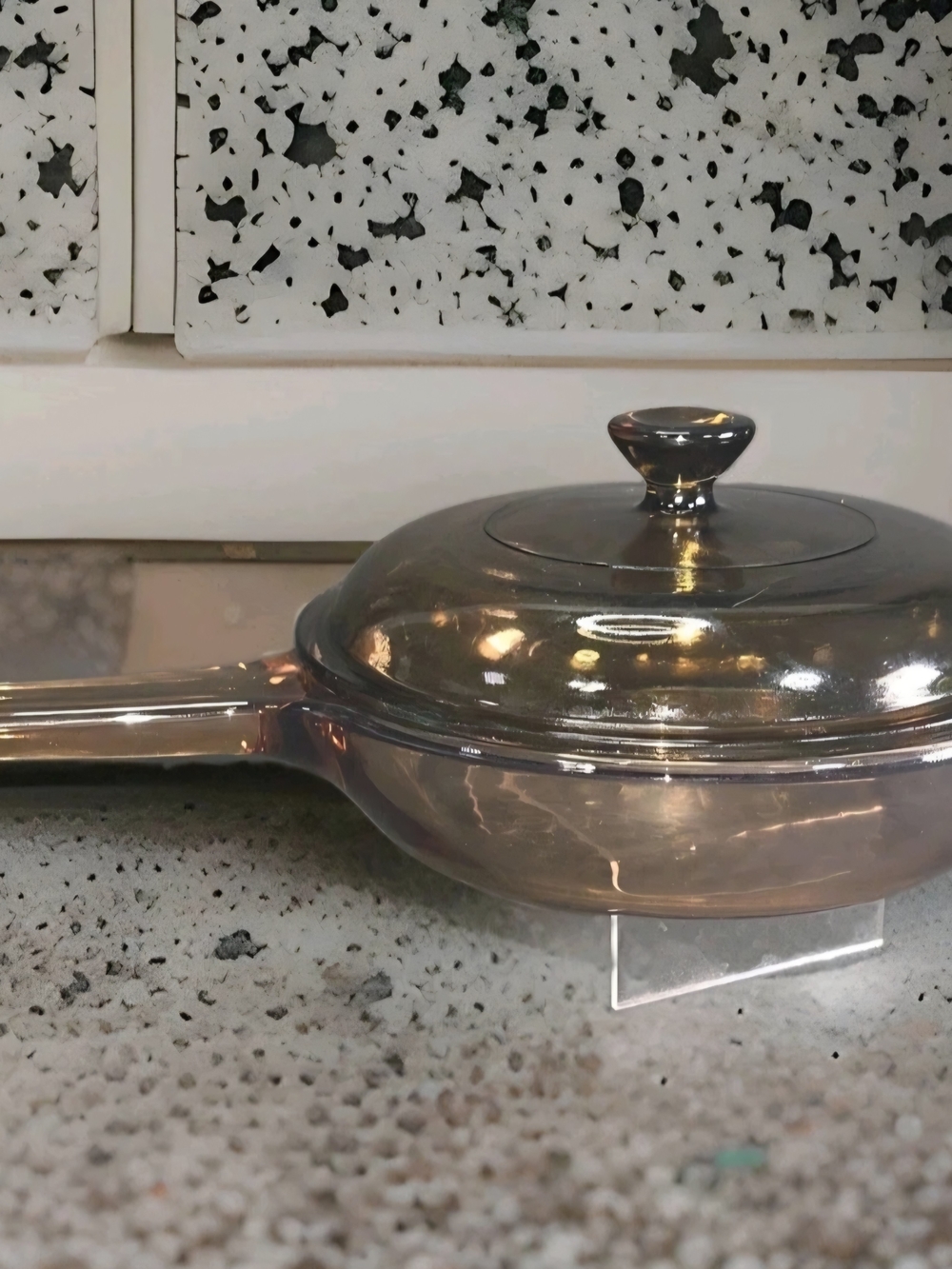 Vintage Vision Corning France Amber Glass 7" Waffle Skillet w/ Pyrex Lid V-1.5-C